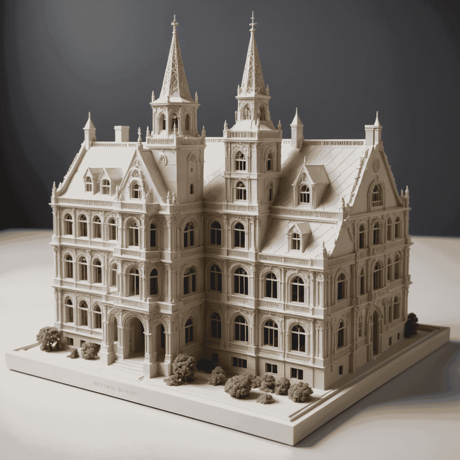 A detailed 3D printed architectural model showcasing intricate designs and structures, demonstrating the precision and complexity achievable with 3D printing technology in architecture.